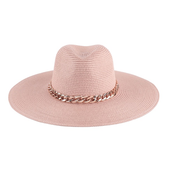 #60 PANAMA BRIM SUMMER HAT WITH CHAIN ACCENT